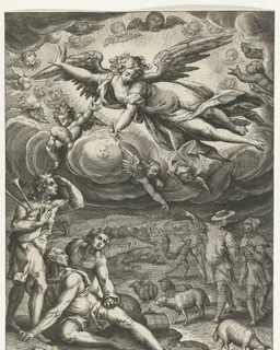 Aankondiging van de geboorte van Christus aan de herders by Adriaen Collaert