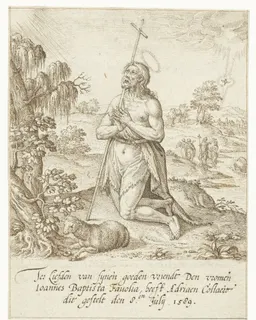 Johannes de Doper geknield in gebed by Adriaen Collaert