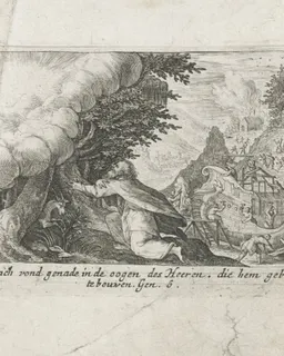 God draagt Noach op de ark te bouwen by Crispijn van de Passe