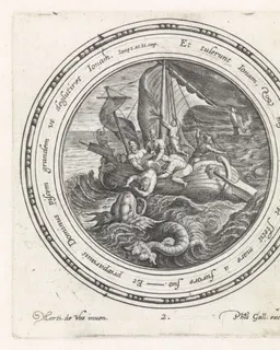 Jona wordt door de zeelieden overboord gegooid by Crispijn van de Passe