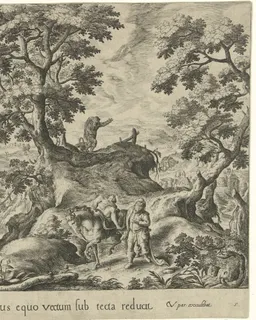 Landschappen met scènes uit de gelijkenis van de barmhartige Samaritaan by Crispijn van de Passe