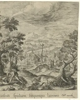 Landschappen met scènes uit de gelijkenis van de barmhartige Samaritaan by Crispijn van de Passe
