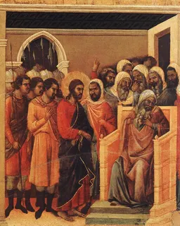 Christ before Caiaphas by Duccio di Buoninsegna