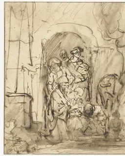 Engel verlaat de familie van Tobit by Ferdinand Bol