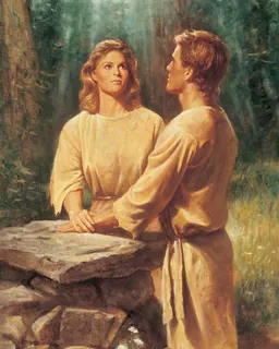 Adam and Eve Kneeling at an Altar by Del Parson