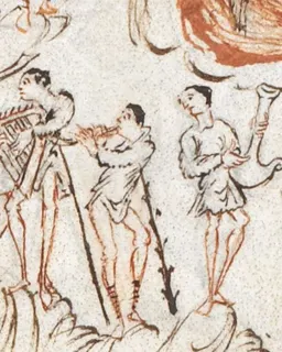 Harley Psalter, fol. 24v (musical instruments) by Master of the Harley Psalter