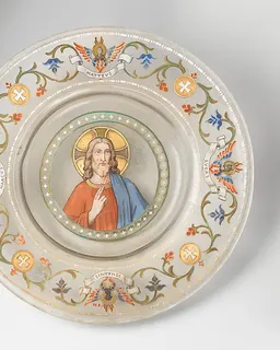 Renaissance-style dish with Christ and Four Evangelists by Società Anonima per Azioni Salviati & C.