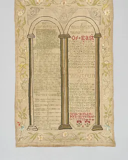 Sampler with the Lord's Prayer, the Ten Commandments and other text by Sarah Borham