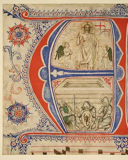 Manuscript Leaf Showing an Illuminated Initial A and The Resurrection by Anonymous