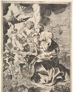 Virgin and child with angels by Pierre Brebiette
