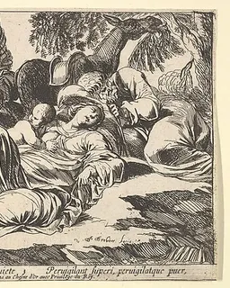 Angels Giving Fruit to the Sleeping Holy Family, from "Episodes from the New Testament" by Pierre Brebiette