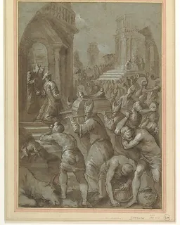 King Solomon Beholds the Ark of the Covenant Being Brought to the Temple by Andrea Vicentino (Andrea Michieli)