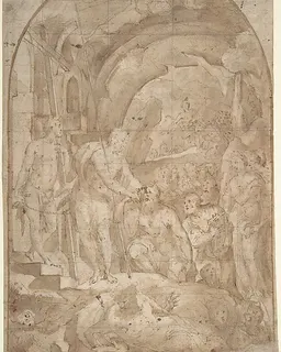 The Descent of Christ to Limbo (recto); Coats of Arms of Florentine and Sienese Families (verso) by Domenico Beccafumi