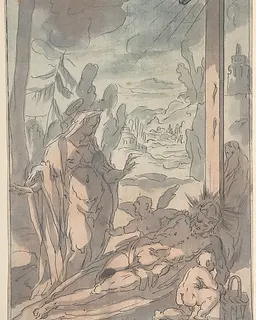 The Standing Virgin Lamenting the Dead Christ at the Foot of the Cross by Anonymous, German, 17th century