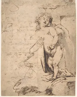 Study of the Christ Child and the Hand of the Madonna.  Verso; Profile of a Man by Anthony van Dyck