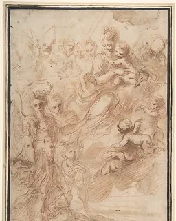 Saint Michael the Archangel and Another Figure Recommending a Soul to the Virgin and Child in Heaven by Bartolomeo Biscaino