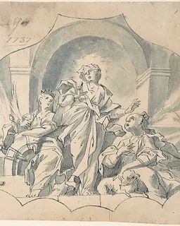 Design for a Ceiling showing the Virgin, Catherine, and Agnes by Matthais Wolcker