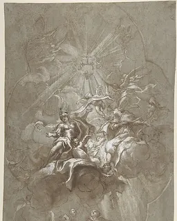 Ceiling Design with the Glorification of the Name of Jesus (recto); Aurora and Cephalus (verso) by Lorenzo de' Ferrari