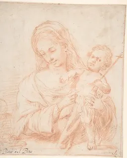 Half-length Virgin and Standing Child with Indications of a Young Saint John the Baptist at Left by Pedro del Pozo