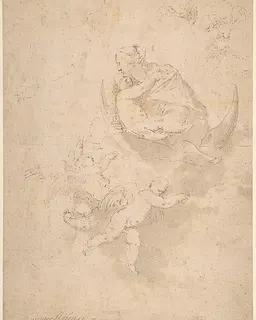 Virgin and Child on Crescent Moon with Putti by Jusepe de Ribera (called Lo Spagnoletto)