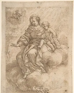 Madonna and Child Seated on Clouds (recto); Madonna and Child in Reverse (verso) by Vicente Salvador Gómez