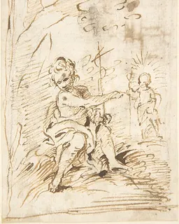 The Infant Saint John the Baptist with the Infant Christ in the Wilderness (recto); Fragment of Architectural Design with Engaged Corinthian Columns (verso) by Pedro  Duque Cornejo