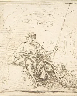 John the Baptist with a Lamb in the Wilderness by Pedro  Duque Cornejo