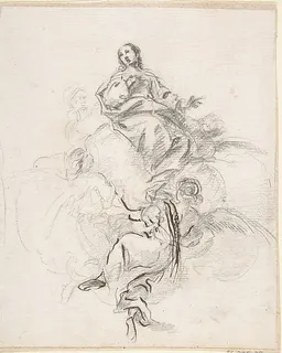 Virgin of the Immaculate Conception Seated on Clouds, Supported by Four Angels by Pedro  Duque Cornejo