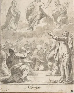 The Risen Christ between the Virgin and St. Joseph, Appearing to St. Peter and other Apostles by Jean Daret