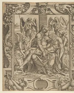 Pietà in an Ornamental Frame by Jean Mignon