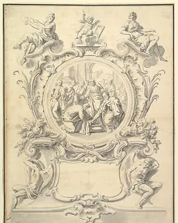 Elaborately Framed Roundel of Christ Washing the Feel of the Apostles by Anonymous, German, 19th century