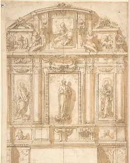 Design for an Altar with the Virgin of the Immaculate Conception in the Center by Anonymous, Spanish, 17th century