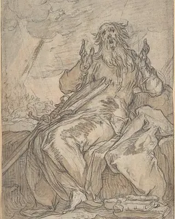 Saint Paul Seated, with his Conversion in the Background (recto); Figure Sketch (verso) by Abraham Bloemaert