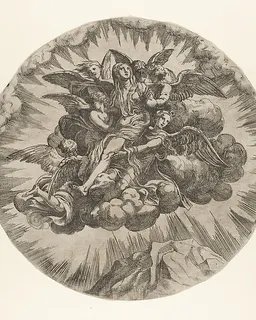 Mary Magdalen carried to Heaven by Anonymous, French, School of Fontainebleau, 16th century