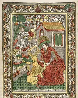 Saint Jerome in Penitence and as a Scholar Removing a Thorn from a Lion's Paw by Master of the Church Fathers' Border