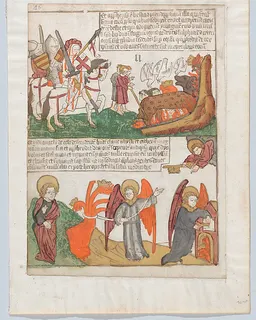 The Annihilation of the Beast; The Capture and Incarceration of the Beast from an Apocalypse blockbook, 2nd edition by Anonymous, Netherlandish, 15th century