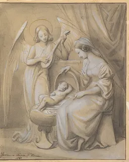 Virgin and Child Adored by a Lute-Playing Angel by Jean-Jacques Feuchère