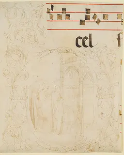 Unfinished Design for a Choir Book: Initial with Scene of Christ Entering the Temple. by Lorenzo Monaco (Piero di Giovanni)
