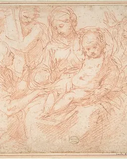 The Holy Family with Angels Bearing Symbols of the Passion by Simone Cantarini