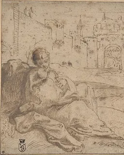 The Virgin and Child Resting Outside a City Gate by Annibale Carracci