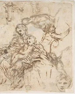 The Virgin and Child with Saint Martina, Another Study of Saint Martina, Studies of a Head, and of an Arcade (recto); Figure Studies (verso) by Pietro da Cortona (Pietro Berrettini)