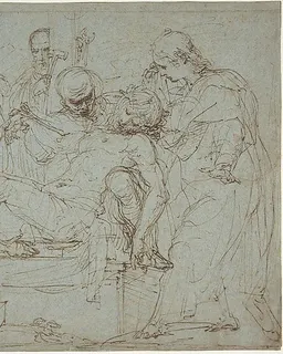 Lamentation over the Dead Christ at the Foot of the Cross (recto); Studies for the Burial of Christ (verso) by Ferraù Fenzoni