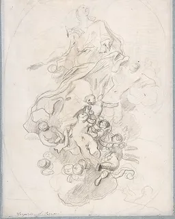 The Assumption of the Virgin (recto); Architectural Notations (verso) by Lorenzo de' Ferrari