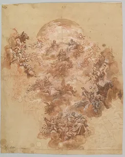Study for a Ceiling Decoration: Coronation of the Virgin (recto); Female Head (verso) by Giacinto Brandi