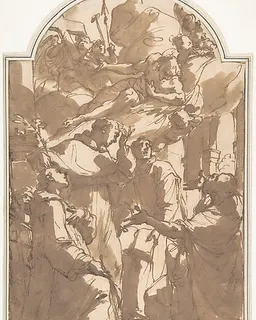 Christ in Glory with Saint Lawrence, Saint Anthony of Padua, Saint Ignatius of Loyola, and Saint Eligius. by Ubaldo Gandolfi