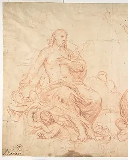 The Holy Trinity (recto); Studies of Seated Female Figures (the Virgin and another Saint?) (verso) by Luca Giordano