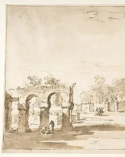Gardens of the Villa Correr, near Strà (recto); Study for The Transverberation of Saint Teresa of Jesus and a Study of Hands (verso) by Francesco Guardi