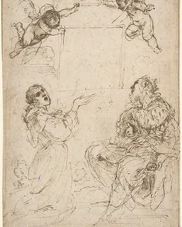 Saint Francis of Assisi and Saint Louis of France Venerating an Image of the Virgin by Guercino (Giovanni Francesco Barbieri)