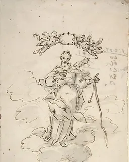 Virgin Standing on Clouds Holding a Scapular in Her Left Hand by Giovanni Antonio Pellegrini