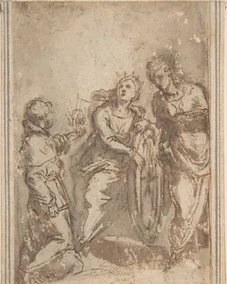 Saint Catherine Flanked by a Male and a Female Saint by Anonymous, Italian, Bolognese, 17th century